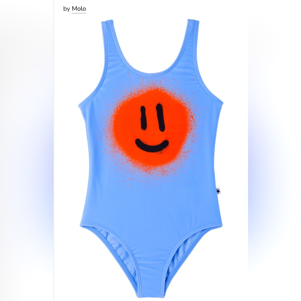 Molo Kids Blue Swimsuit with Orange Smiley size 9 year old designer size 134